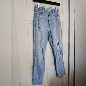 Abercrombie & Fitch Light Blue Distressed Girlfriend Jeans, Size W24 L27